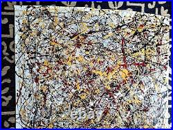 Original Abstract Action Painting jackson pollock style unstretched 36x60 Canvas