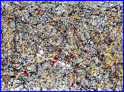 Original Abstract Action Painting jackson pollock style unstretched 36x60 Canvas