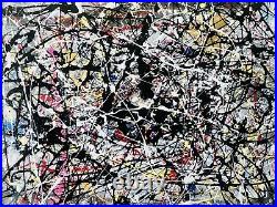 Original Abstract Enamel On Canvas Action Painting-Jackson Pollock Style-No. 25