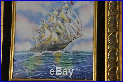 Original Dominic Mingolla Enamel on Copper Schooner Boat Scene Framed (LA3890)