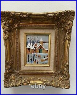 Original Enamel Copper Painting J. POLK Winter Village Belguim Beautiful Frame