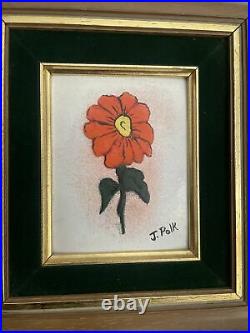 Original Enamel on Copper Painting J. POLK Flower Signed With Wood Framed