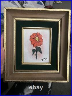 Original Enamel on Copper Painting J. POLK Flower Signed With Wood Framed