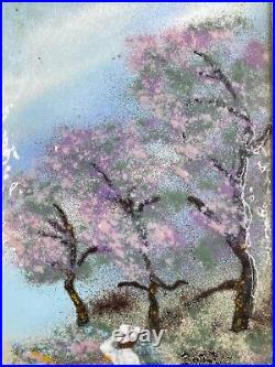 Original Enamel on Copper Signed Framed Painting Girl Flowering Trees Citron