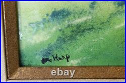 Original Max Karp Enamel Painting Girls Playing Green Fields Gilded Wood Frame