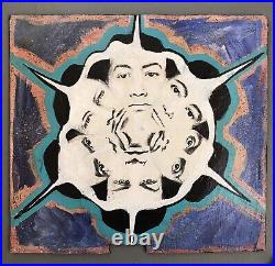 Original Painting Hexagon faces Acrylic, spray enamel and paper on plywood