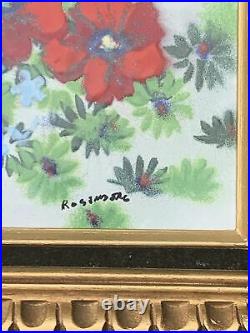 Original Signed Rosenberg Enamel Copper Art POPPY FLOWERS Framed OOAK? Sj8j10
