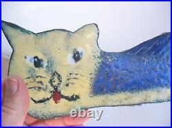 Original art CATFISH Cat Catfish enamel on copper FOLK ART piece 14 1/2