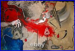 Original art painting abstract contemporary protest war blood men hand landscape