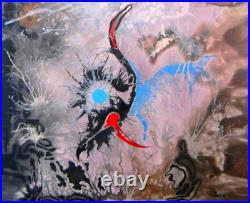Original art painting abstract pop lansdcape contemporary animal bird surrealism