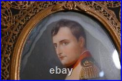 Ornately Framed 19th C. Napoleon Bonaparte Profile Porcelain Enamel Portrait VF