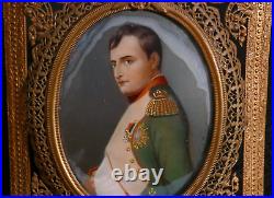 Ornately Framed 19th C. Napoleon Bonaparte Profile Porcelain Enamel Portrait VF