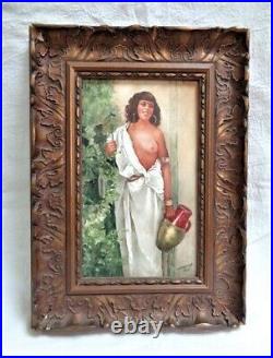 PAINTED Porcelain PLAQUE WATER CARRIER Semi-nude EXOTIC Woman 1914 WELLMAN
