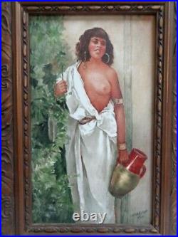 PAINTED Porcelain PLAQUE WATER CARRIER Semi-nude EXOTIC Woman 1914 WELLMAN