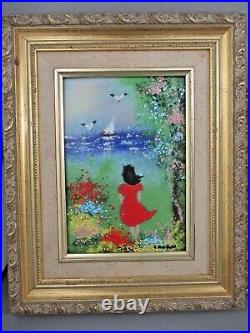 PAIR of ENAMEL ON COPPER Paintings By LOUIS CARDIN Girls Playing FRAMED