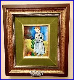 Pablo Picasso Child With A Dove Enamel Painting Silver Brass Excellent Cond