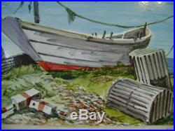 Painted Enamel On Metal Nautical Boat Lobster Traps Painting Signed Carly Framed