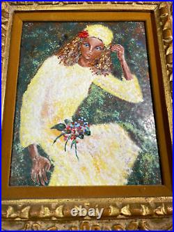 Painting Enamel On Copper Beautiful Woman Portrait Unknown Artist 10 x 7 Art