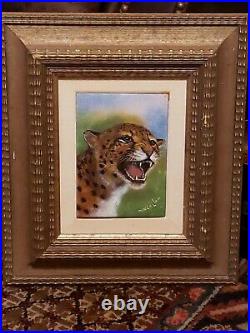 Painting Enamel On Copper Mingolla Painting Leopard Framed