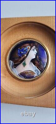 Painting Oil Antique Miniature Enamels Art Deco Art Nouveau Portrait Woman