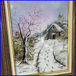 Painting On Porcelain Limoges Sign Ribes D'Art Decoration Winter Cabin Scene VTG