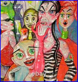 Painting art contemporary artist cartoon portrait vampire drink bar people aceo