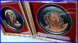 Pair Italy Unique Enamel On Copper Painting Of A Jesus And Mary In Shedow Boxes