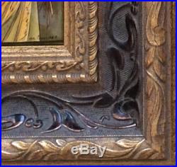 Pair enamel painting copy of Alphonse Mucha's Primrose/Feather hand painted