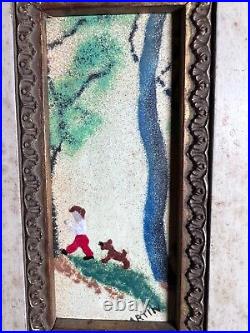 Pair of cheerful enamel on copper original works by Martin Untitled, signed