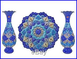 Persian Mina Kari Painted Handmade Fine Art Copper Enamel Pot Gift Set