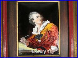 Portrait Man INSPIRATION After Fragonard Enamel Art Limoges Signed Sarlandie