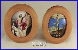 Pr Antique Enamel on Copper 2½ Paintings Jesus Christ Crucifixion Resurrection