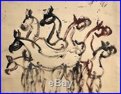 Purvis Young Horses And Spirit Dancers Enamel Paint On Two Manila File Folders