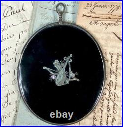 RARE 18c French Portrait Miniature, Woman with Embroidery, Sterling Enamel Frame