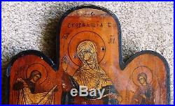 RARE Antique Russian Icon Hand-Painted Enamel, MARY WITH 6 SAINTS circa 1750