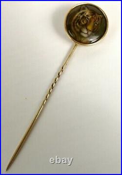 RARE William Essex Enamel Tiger's Head Portrait Gold Stick Pin c1860