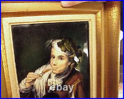 R BETOURNE LIMOGES ENAMEL ON COPPER A YOUNG MAN DRINKING MURILLO 6 1/4 X 9inch