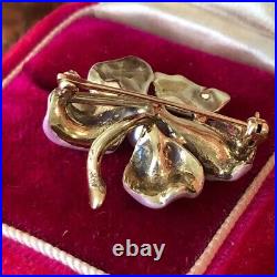 Rare Antique 14k Gold Pink Enamel Pearl Blossom Flower Pin Brooch Art Nouveau