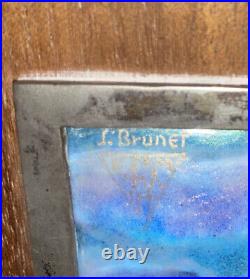 Rare Antique Limoges Enamel Plaque Brunet Sterling Silver Frame Woman Vineyard