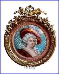 Rare French Enamel On Copper Painting On Guilloche Of Marie Antoinette Of France