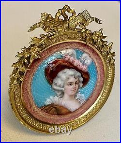 Rare French Enamel On Copper Painting On Guilloche Of Marie Antoinette Of France