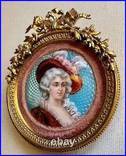 Rare French Enamel On Copper Painting On Guilloche Of Marie Antoinette Of France