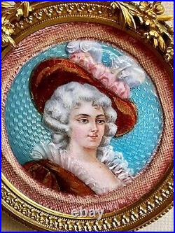 Rare French Enamel On Copper Painting On Guilloche Of Marie Antoinette Of France