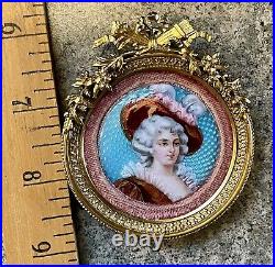 Rare French Enamel On Copper Painting On Guilloche Of Marie Antoinette Of France