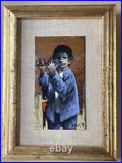 Rare Gem Little Boy Playing Flute Oil Painting Armando Morales NY Mexico