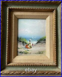 Rare, Larger, Signed Parthesius Enamel On Copper Painting Picnic By The Sea