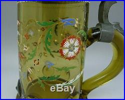Rare MOSER Antique Hand Painted Enamel Art Glass Tankard with Cat Handle RARE 1899