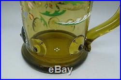 Rare MOSER Antique Hand Painted Enamel Art Glass Tankard with Cat Handle RARE 1899