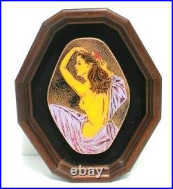 Rare Vintage Antique Enamel on Metal Pin Up Art Deco Topless Girl Brushing Hair