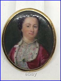 Rare c1710 Queen Anne Period Enamel On Gold Portrait Miniature Painting Gold Fra